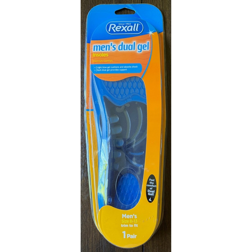 Rexall Mens Dual Gel Insoles Premium Comfort Trim to Fit Blue Size 8-13 1 Pair